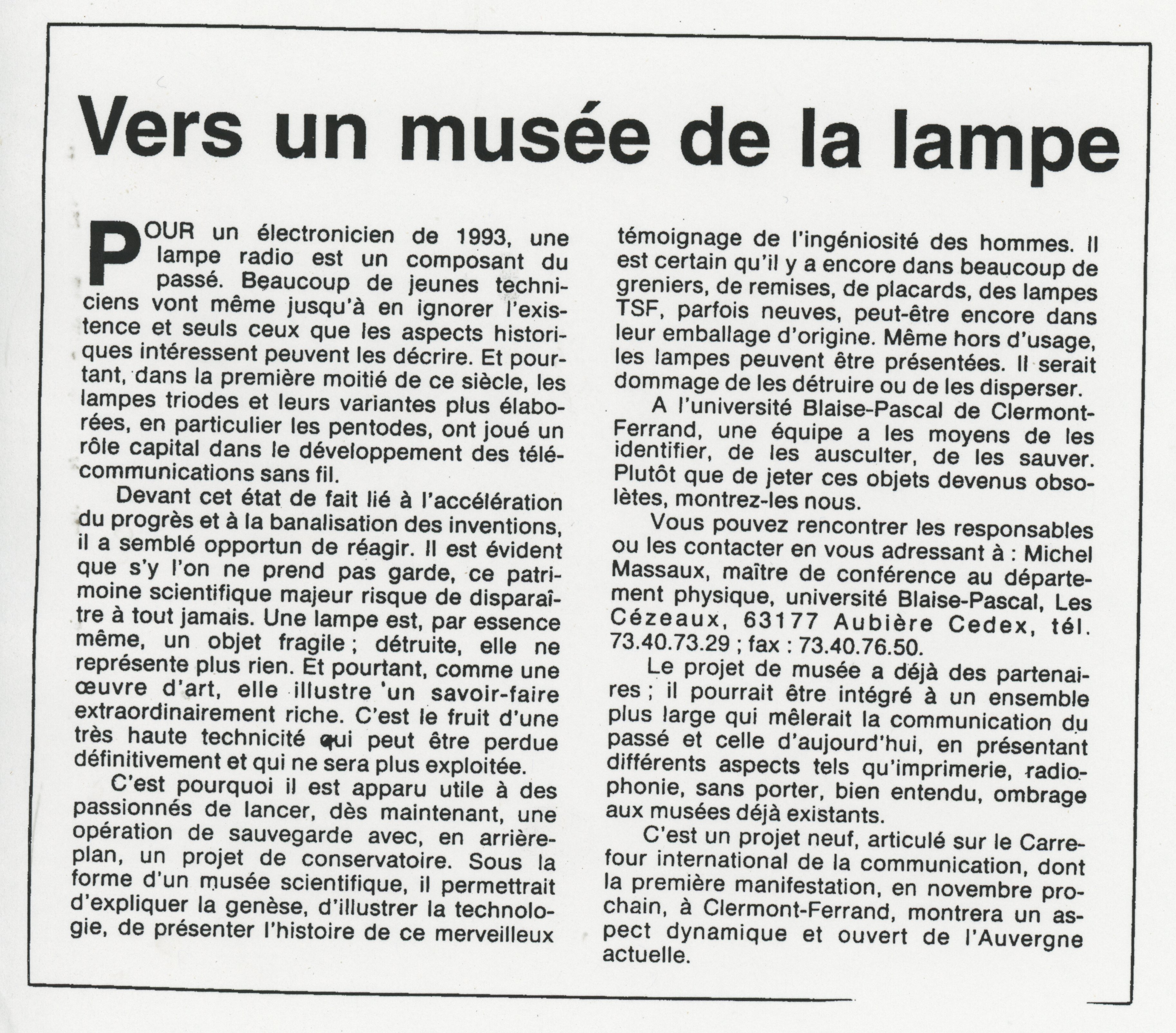Aperçu de l’article Vers un musée de la lampe